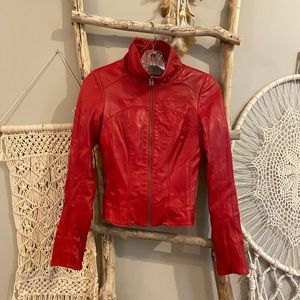 Red Leather Figure Hugging Jacket